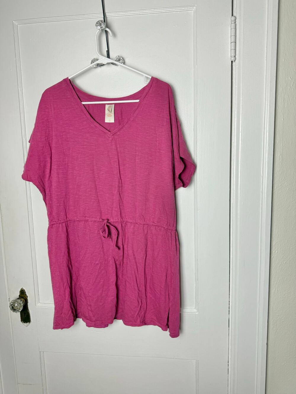 Freely Size L Mauve Tunic V-Neck Coverup Slub Knit Drawstring Women's Swim